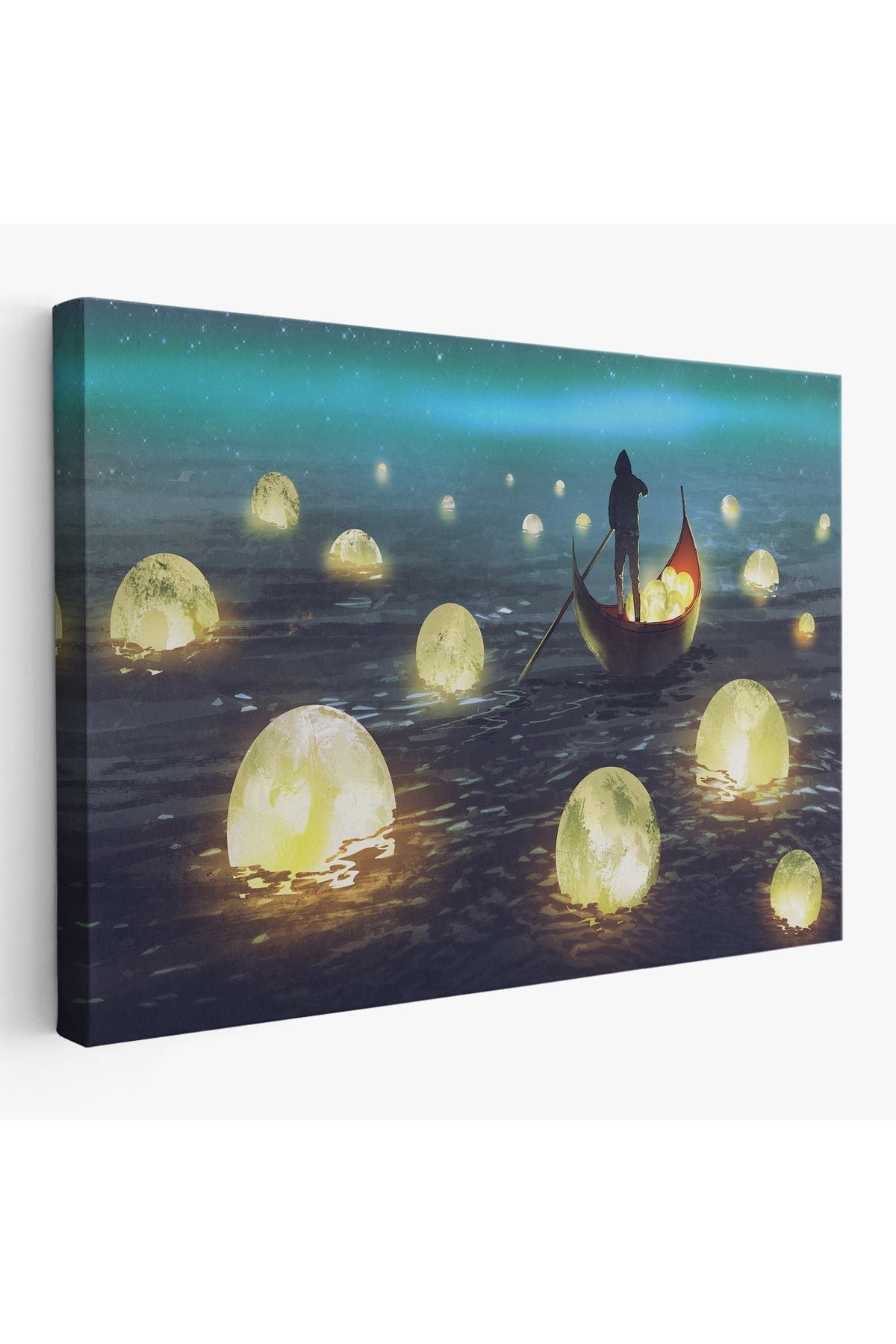 Denize Düşen Ayları Toplayan Adam Yağlıboya Görünüm Tablo-3575