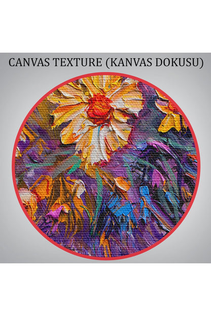 Yağlıboya Görünümlü Vazo İçerisindeki Renkli Çiçekler Duvar Tablosu-3635