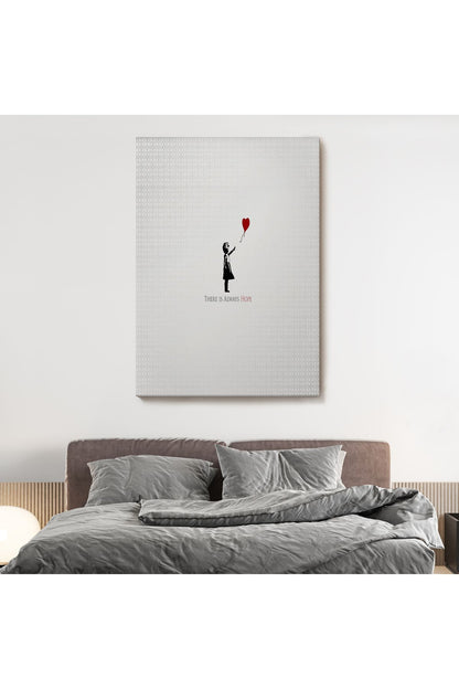 Her Zaman Umut Vardır Yazan Kanvas Tablo, Kırmızı Balonlu Kız ,Banksy Grafitti Sokak Sanatı-5135