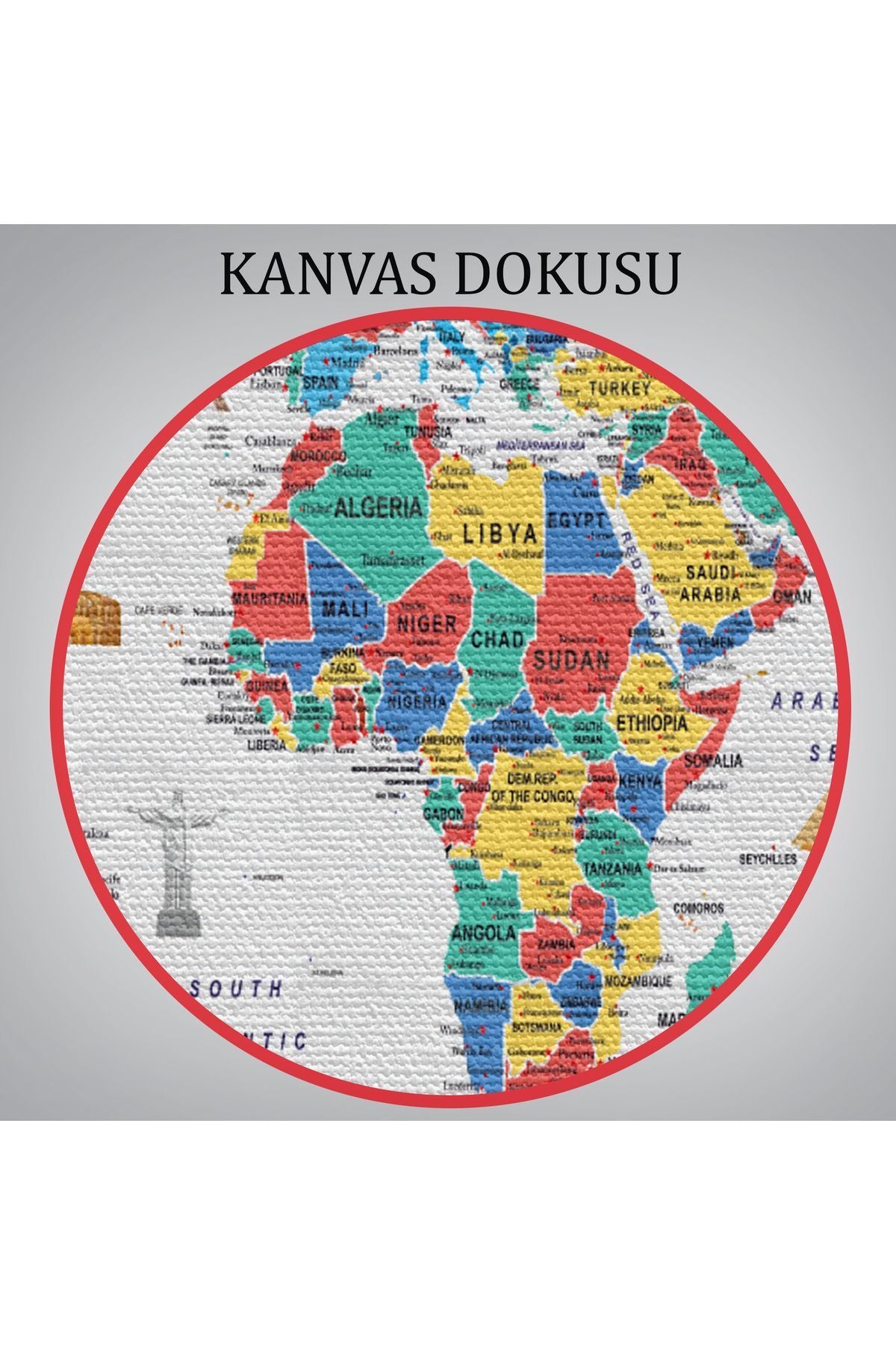 Dünya Haritası Ayrıntılı Eğitici Sembollü Bayraklı Dekoratif Kanvas Tablo 2865