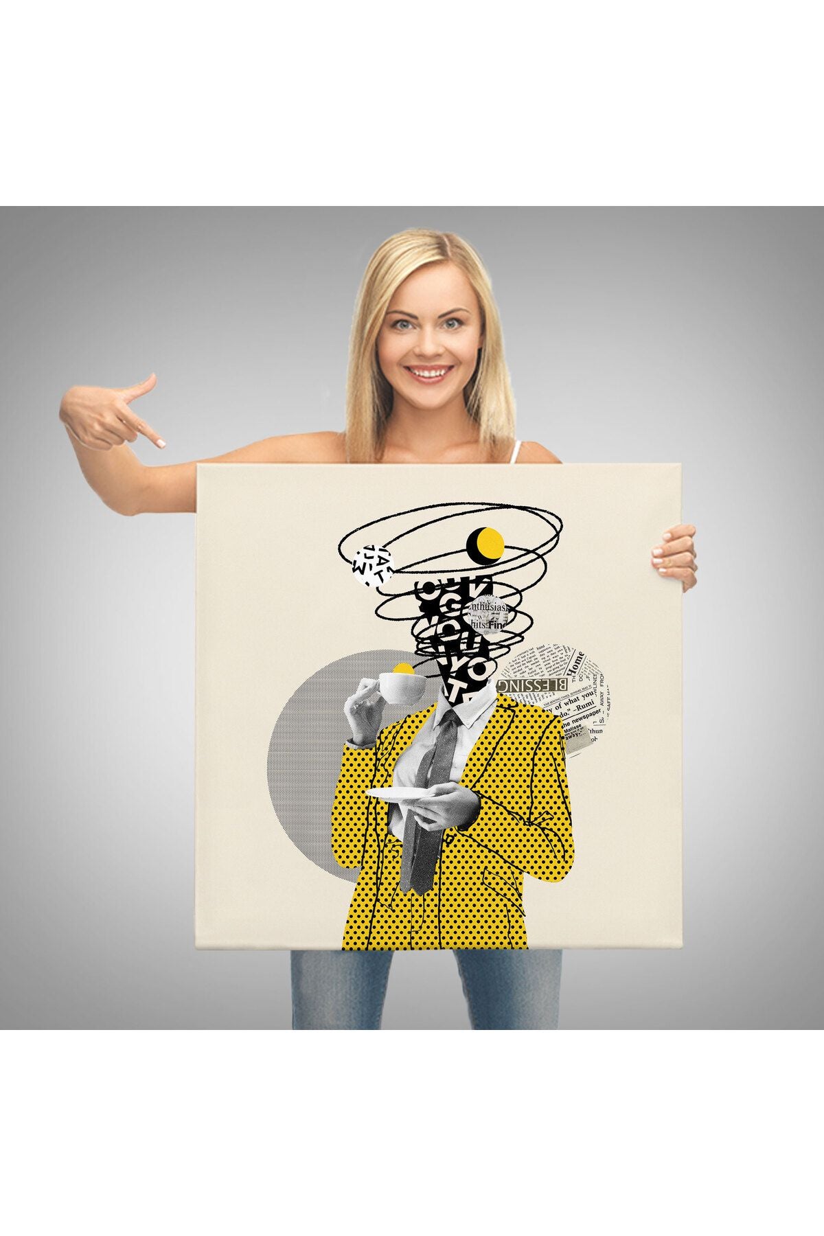 Kahve İçen Çizgi Roman Kahramanı Pop Art Tablo-5801