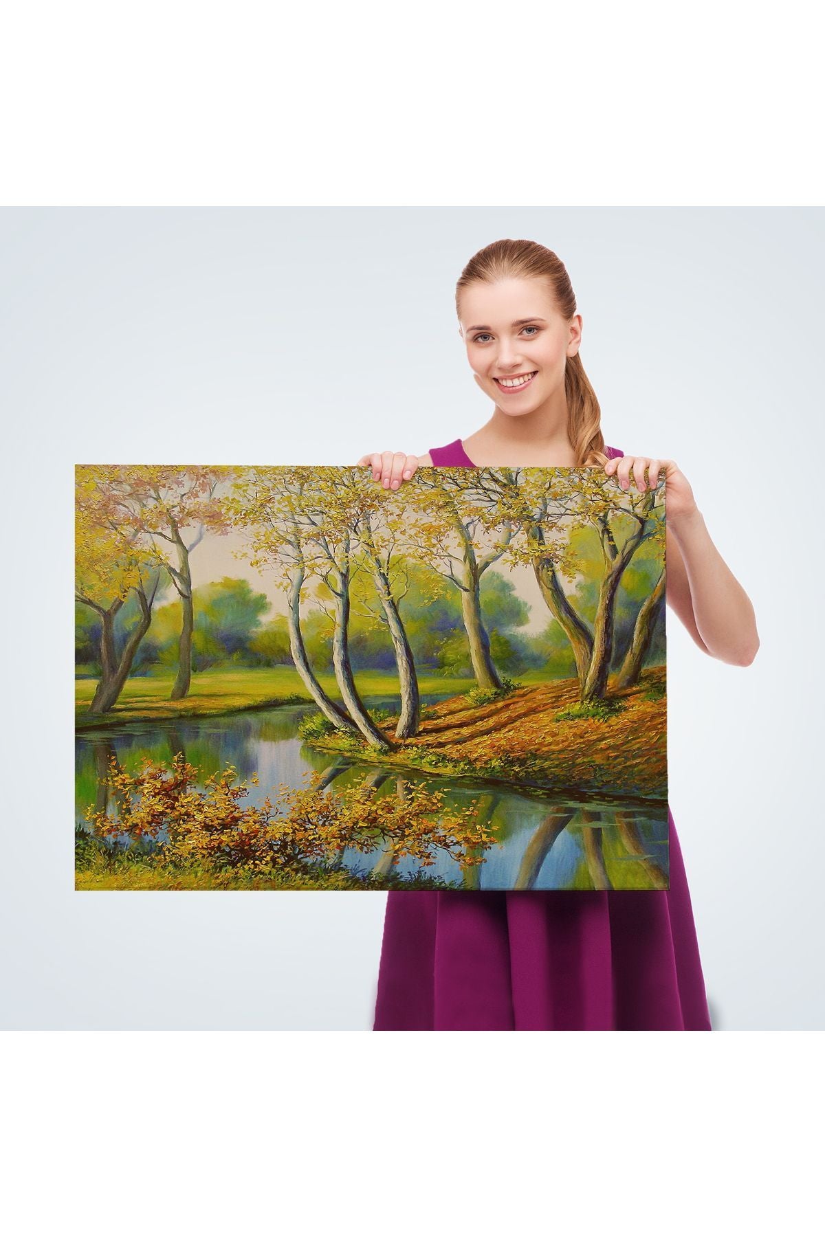 Nehir Manzaralı Yağlıboya Görünüm Dekoratif Kanvas Duvar Tablosu-3617