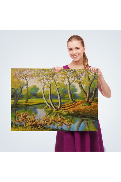 Nehir Manzaralı Yağlıboya Görünüm Dekoratif Kanvas Duvar Tablosu-3617