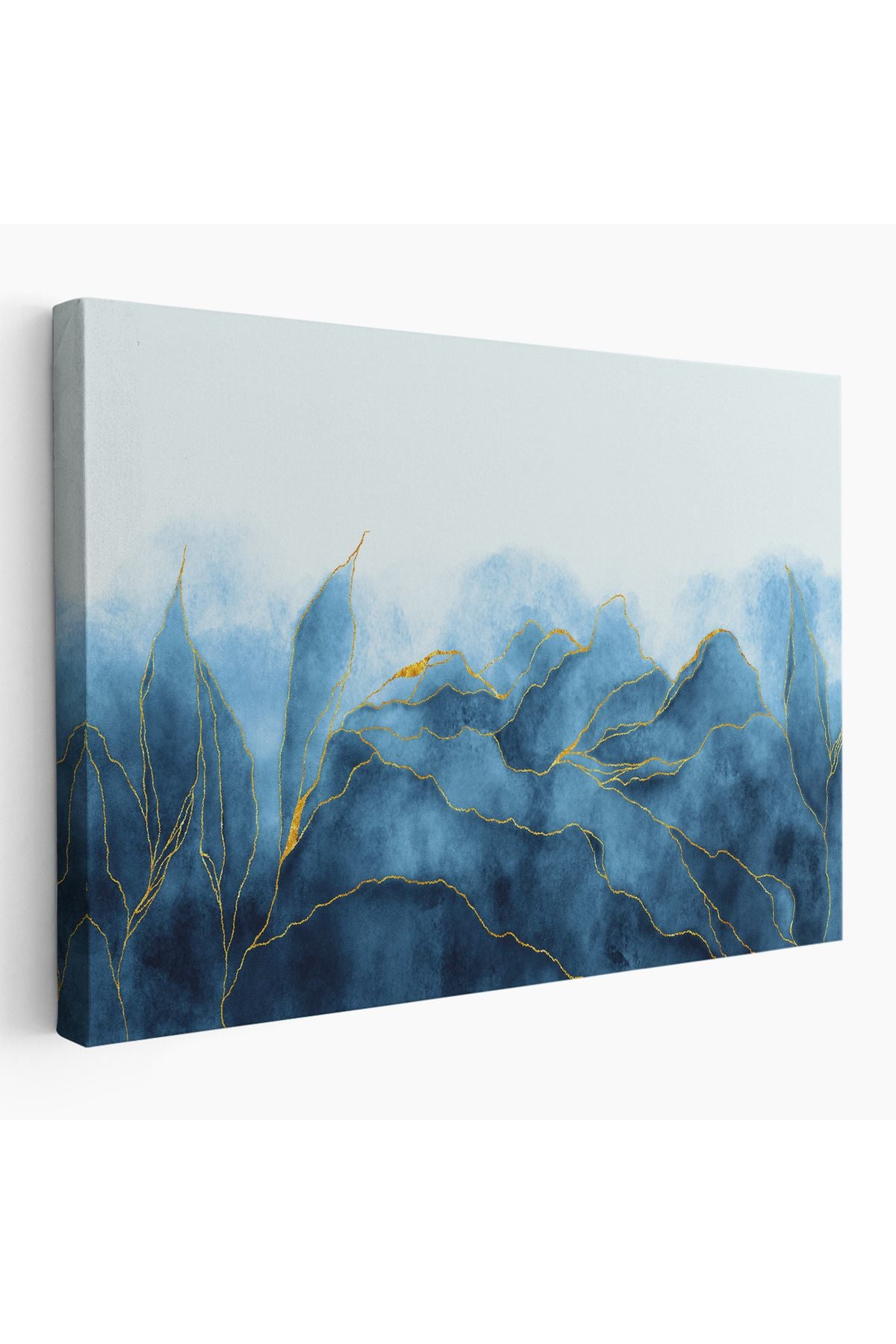 YB Altın Damarlı Soyut Mavi Mermer Taş Dokulu Kanvas Tablo-5042