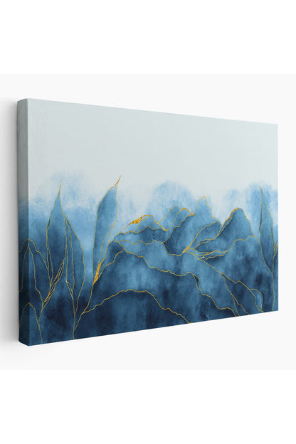 YB Altın Damarlı Soyut Mavi Mermer Taş Dokulu Kanvas Tablo-5042