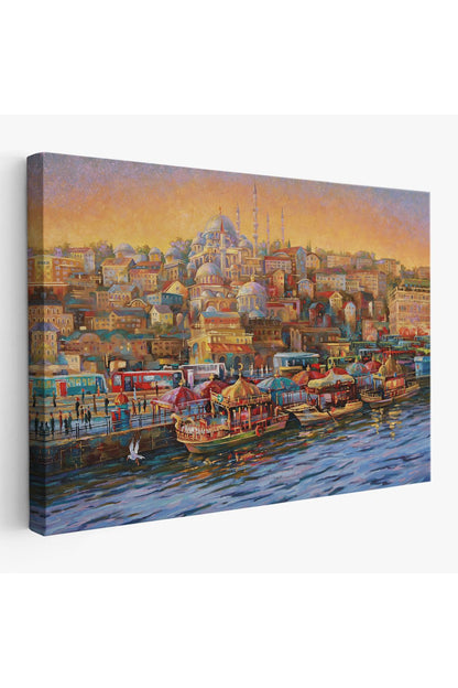 Eminönü Balıkçı Tekneleri Yağlıboya Görünümlü Kanvas Tablo-3598