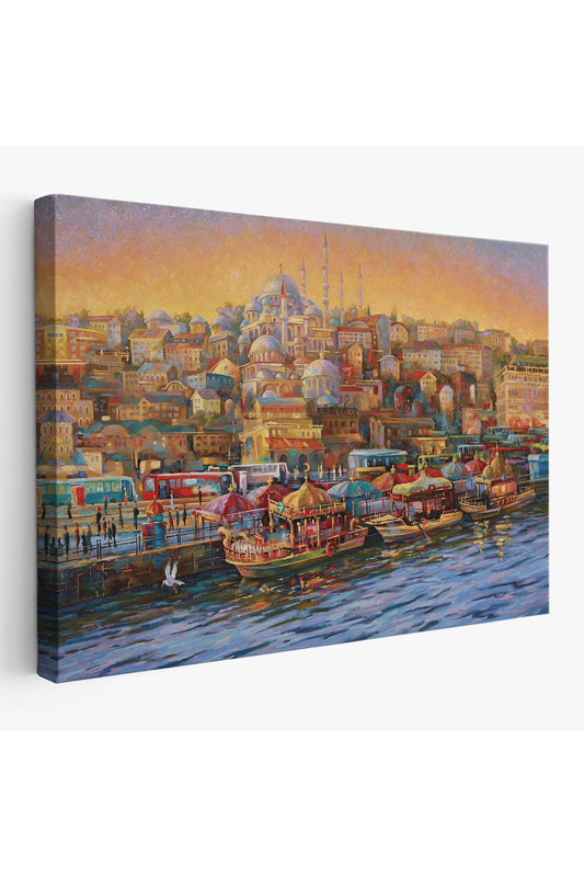 Eminönü Balıkçı Tekneleri Yağlıboya Görünümlü Kanvas Tablo-3598