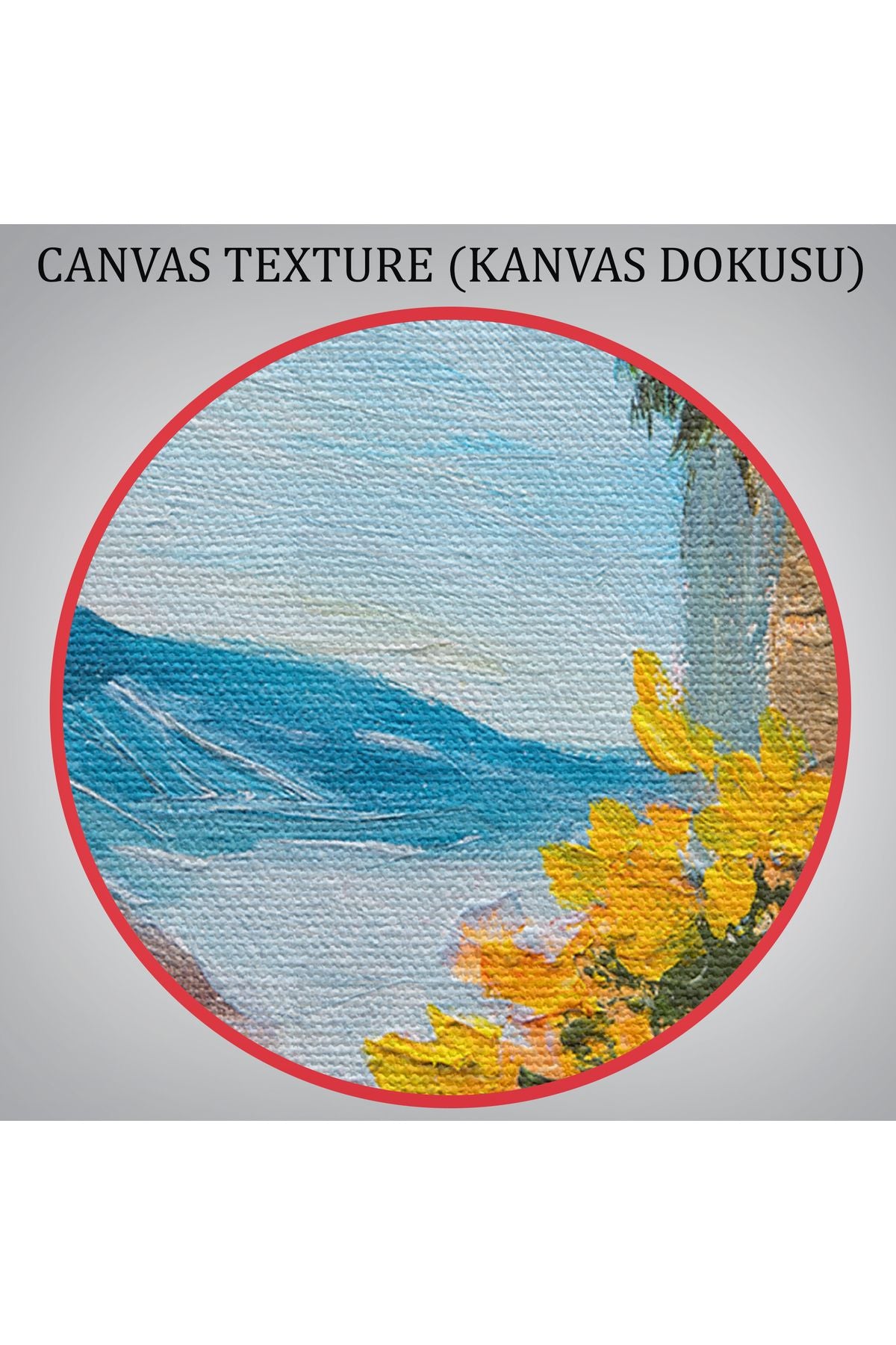 Dekoratif Duvar Tablosu-Deniz Manzaralı Ev ve Renkli Çiçekler Kanvas Tablo 3636