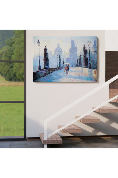 Şemsiye Altında Bir Çift Aşık Temalı Kanvas Duvar Tablosu-1187