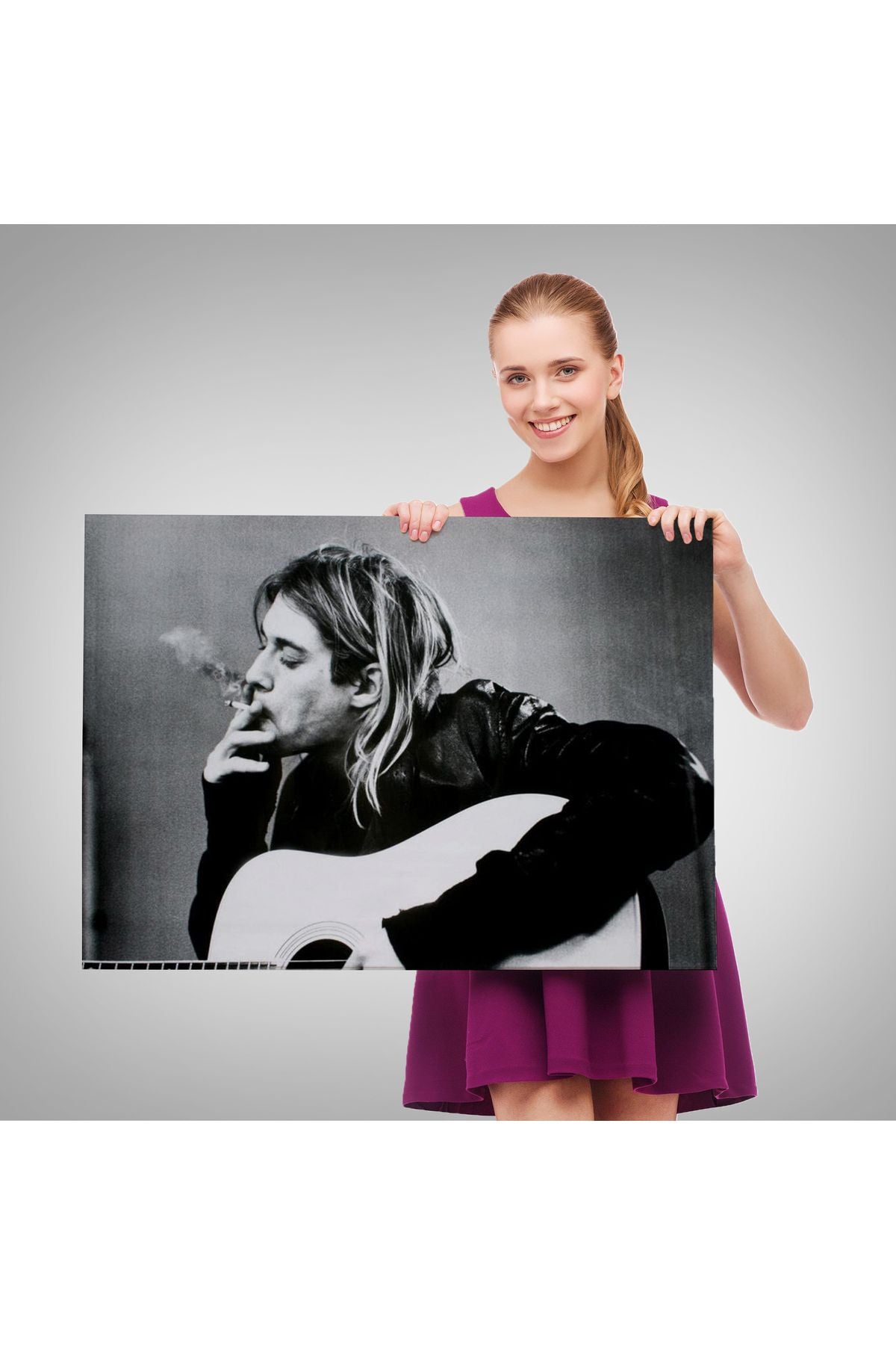 Kurt Cobain Sigara İçen Ünlü Baskı Duvar Sanatı Kanvas Tablo, Nirvana Baskı-5405