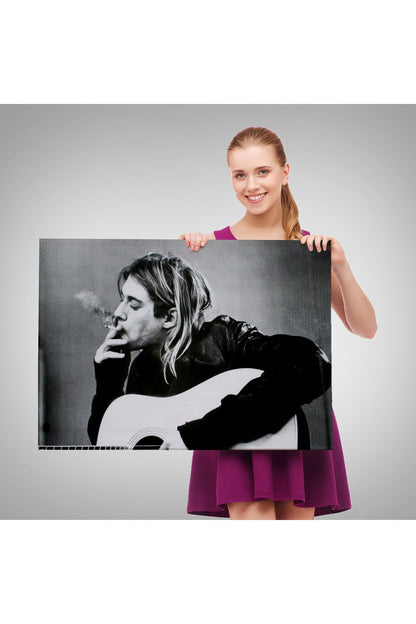 Kurt Cobain Sigara İçen Ünlü Baskı Duvar Sanatı Kanvas Tablo, Nirvana Baskı-5405