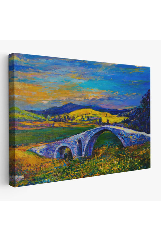 Köy Taşköprüsü Günbatımı Manzarası Duvar Tablosu-1202