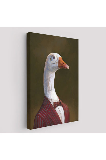 Gözlüklü İnsan Vücutlu Kaz Pop Art Kanvas Tablo-5245