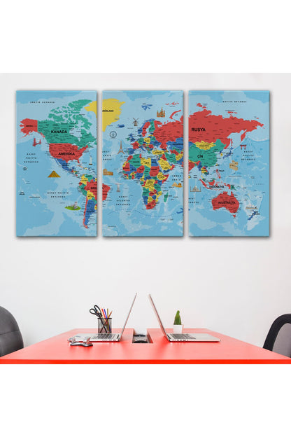 DB HG Türkçe Dünya Haritası Kanvas Tablo Son Derece Detaylı ve Dekoratif-2020