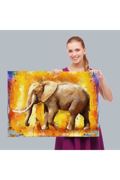 Modern Sanat Tarzı Yürüyen Fil Yağlıboya Görünüm Kanvas Duvar Tablosu-3688