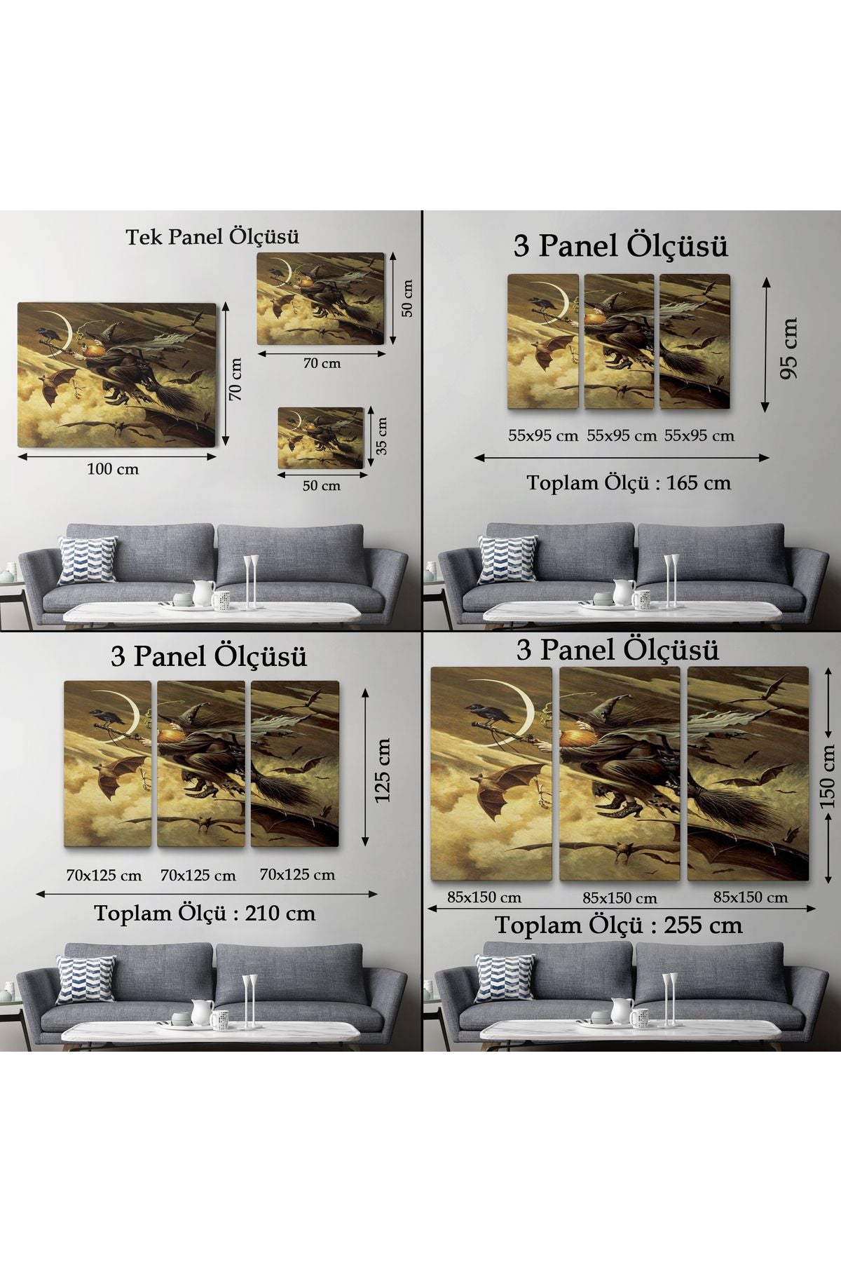 Süpürge İle Uçan Cadı ve Kedisi Cadılar Bayramı Helloven Duvar Tablosu -6559