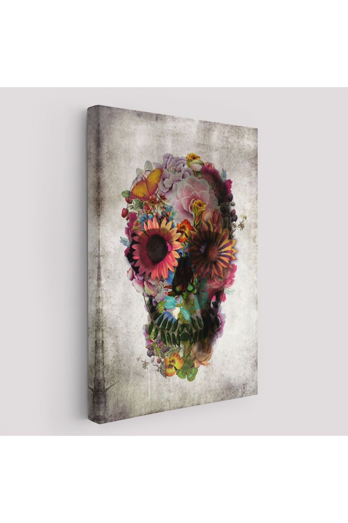 Şeker Kafatası Rengarenk Çiçekli Kafatası Ölülerin Günü Kanvas Tablo-5253