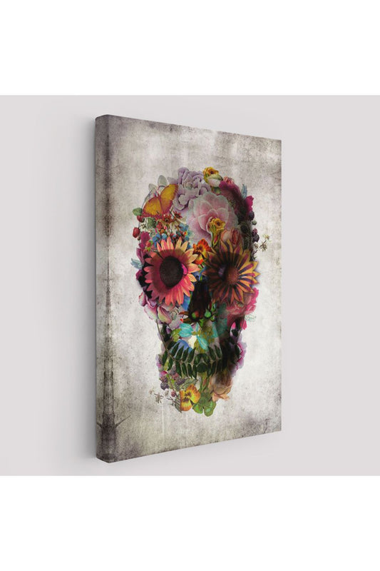 Şeker Kafatası Rengarenk Çiçekli Kafatası Ölülerin Günü Kanvas Tablo-5253