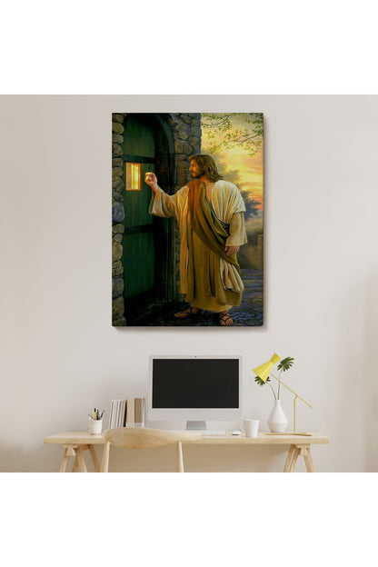İsa Mesih Kapıyı Çalıyor, Hristiyan Duvar Sanatı, Kilise Hediyesi Kanvas Tablo-5271