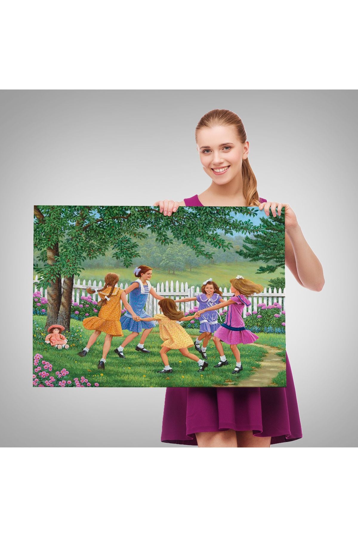 Bahçede Oynayan Kız Çocukları Tablosu-6532