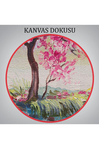 Gölde Sakura Ağacı Yağlıboya Görünüm Kanvas Duvar Tablosu-3494
