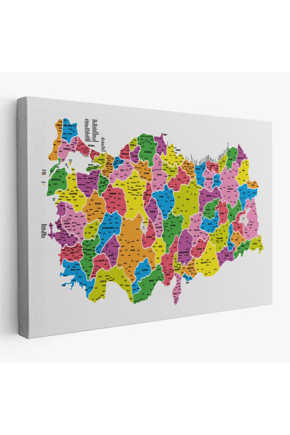 Türkiye Haritası Kanvas Tablo İl ve İlçeli Ayrıntılı Eğitici Dekoratif Tablo 3029