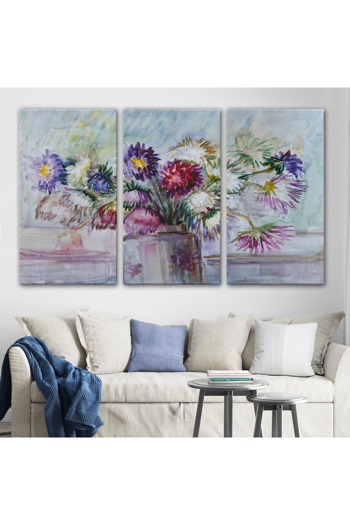 Aster Çiçeği Yağlı Boya Görünümlü Dekoratif Duvar Tablosu-3456