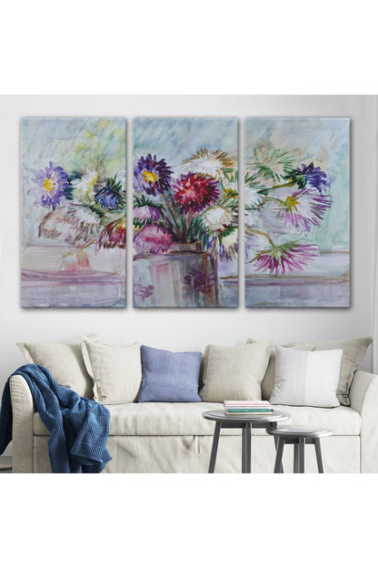 Aster Çiçeği Yağlı Boya Görünümlü Dekoratif Duvar Tablosu-3456