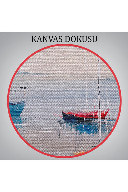 Deniz ve Yelkenliler Manzarası Yağlıboya Görünüm Dekoratif Kanvas Duvar Tablosu-3710