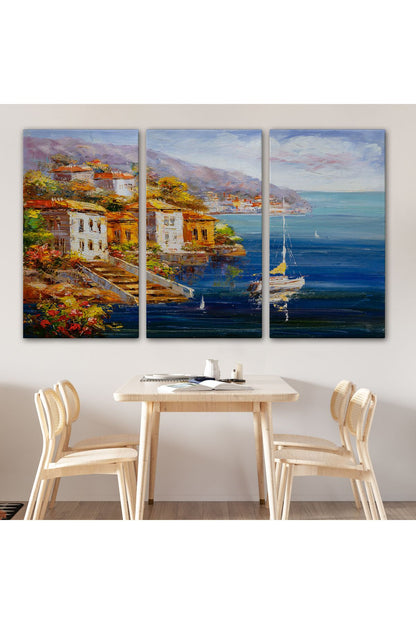 Yunanistan Harbor View Manzaralı Yağlıboya Görünüm Dekoratif Kanvas Duvar Tablosu-3532