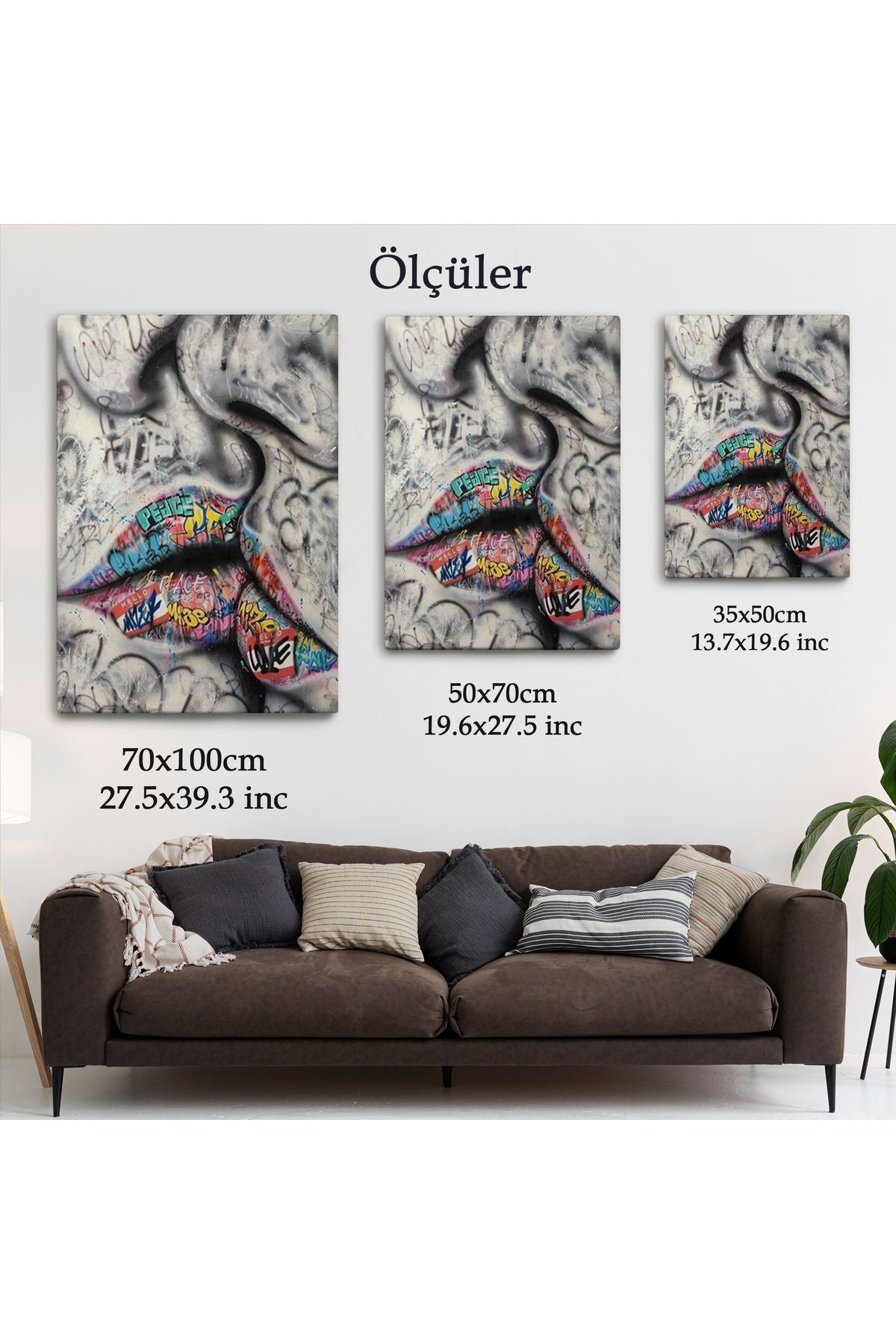 Öpüşme Kanvas Duvar Sanatı, Öpüşme Banksy Tarzı Graffiti Sokak Kanvas Tablo-5313