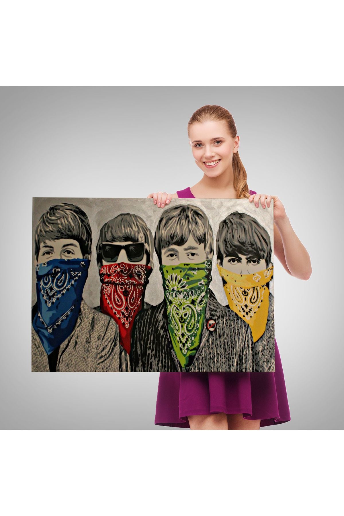 Bansky'nin Bandanalı Beatles Çocuklar İsimli Çalışması Kanvas Tablo-5011