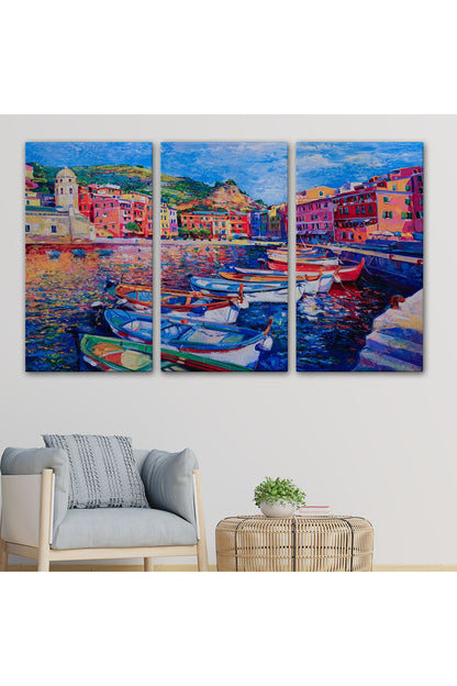 HG Şehir Limanı Yağlıboya Görünüm Dekoratif Kanvas Duvar Tablosu-3629