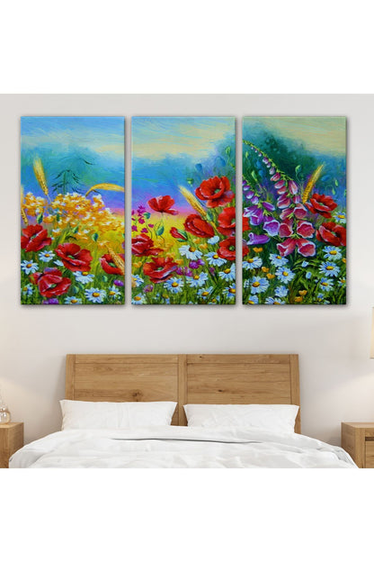 Renkli Çiçekler Yağlıboya Görünüm Dekoratif Kanvas Duvar Tablosu-3749
