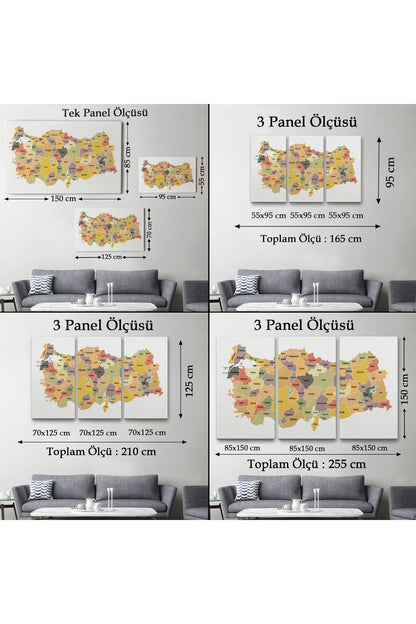 Türkiye Haritası Kanvas Tablo Eğitici ve Öretici Dekoratif Tablo Tablo 3126