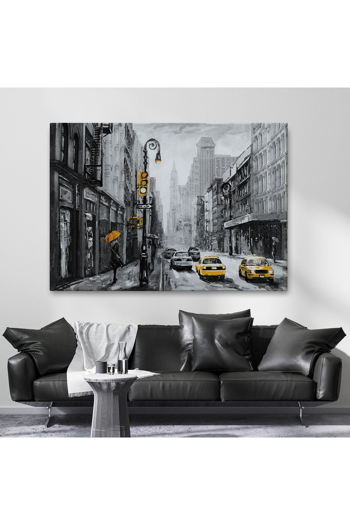 New York Sokakları Ve Sarı Taksi Yağlıboya Görünüm Kanvas Tablo-3552