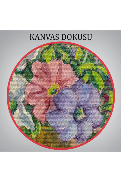 Vazoda Çiçekler Vintage Yağlıboya Görünüm Dekoratif Kanvas Duvar Tablosu-3672