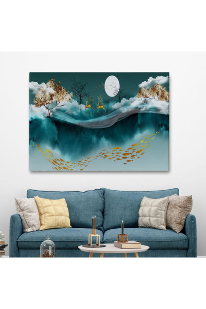 emn seri001 Ormanda Koşan Geyiklerin Dijital Sanatı Kanvas Tablo-5040