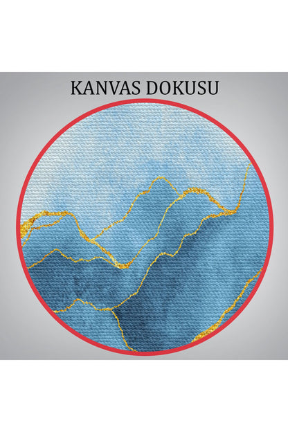 YB Altın Damarlı Soyut Mavi Mermer Taş Dokulu Kanvas Tablo-5042
