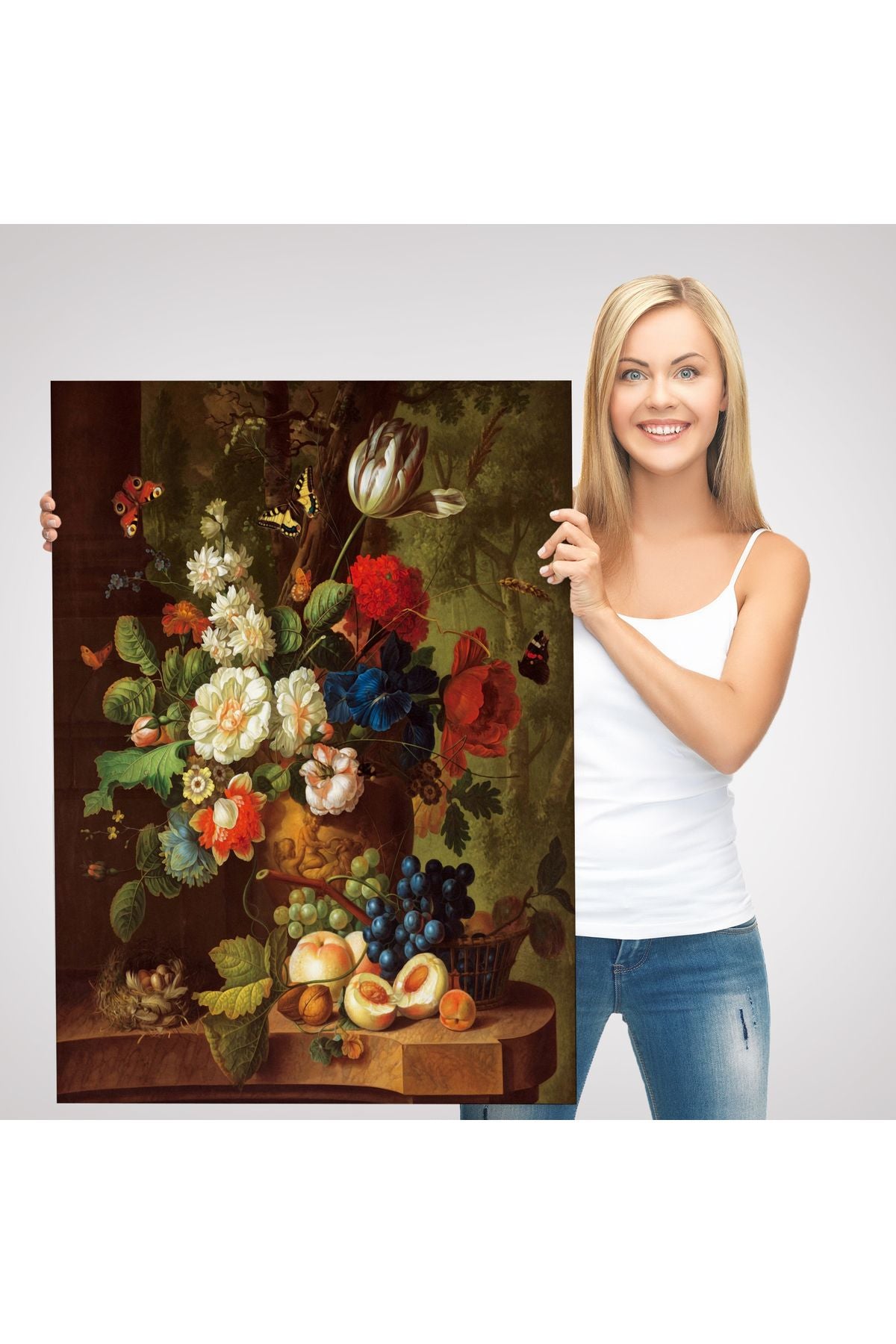 Çiçekler ve Meyveler Yağlıboya Görünüm Dekoratif Kanvas Duvar Tablosu-5939