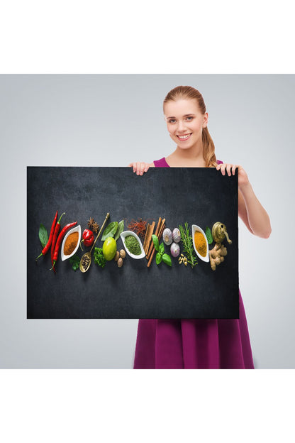 Mutfak Masasın da Baharatlar Dekoratif Kanvas Duvar Tablosu-3538