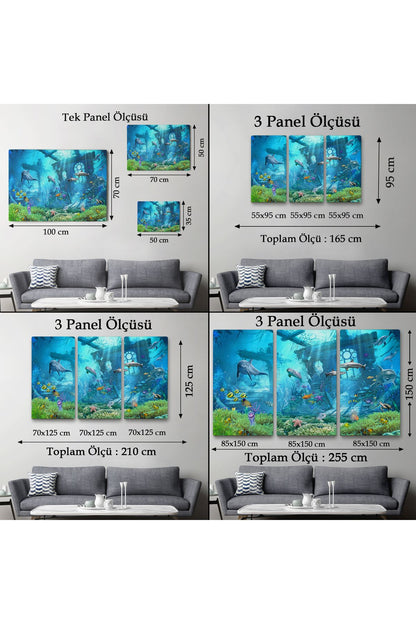 Su Altı Manzarası Yağlıboya Görünüm Dekoratif Kanvas Duvar Tablosu-3667