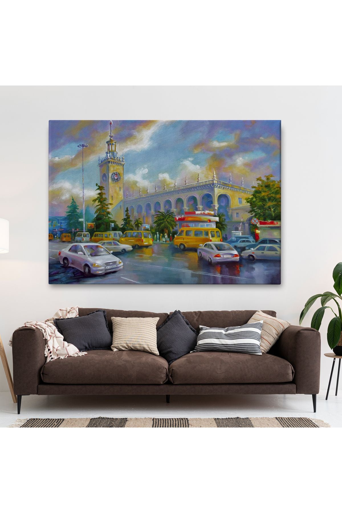 Soçhi Tren İstasyonu Yağlıboya Görünüm Dekoratif Kanvas Duvar Tablosu-3610