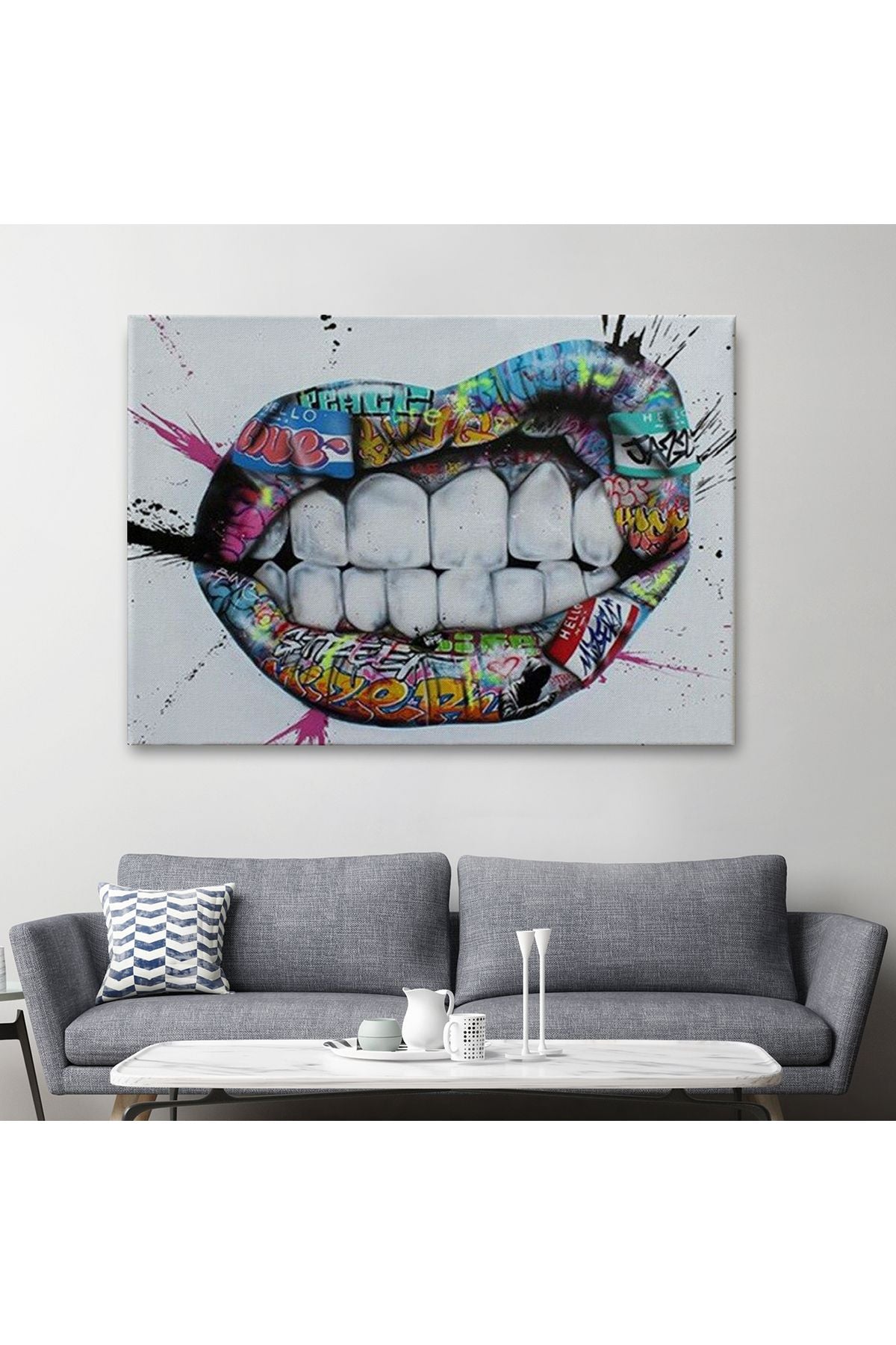 Mst seri001 Renkli Dudak Graffiti Kanvas Tablo, Banksy Sokak Sanatı-5413