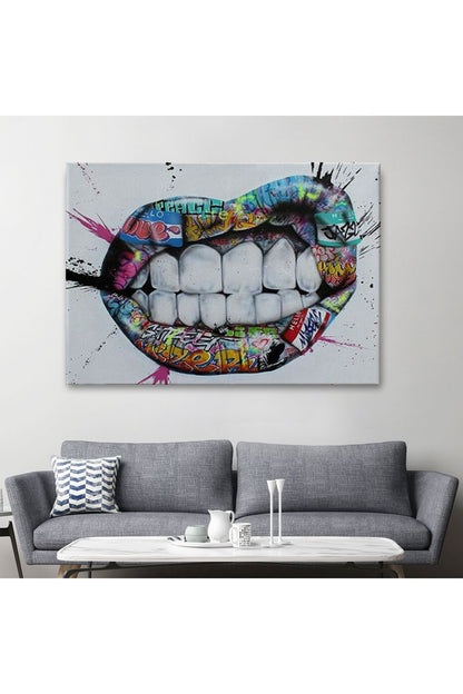 Mst seri001 Renkli Dudak Graffiti Kanvas Tablo, Banksy Sokak Sanatı-5413
