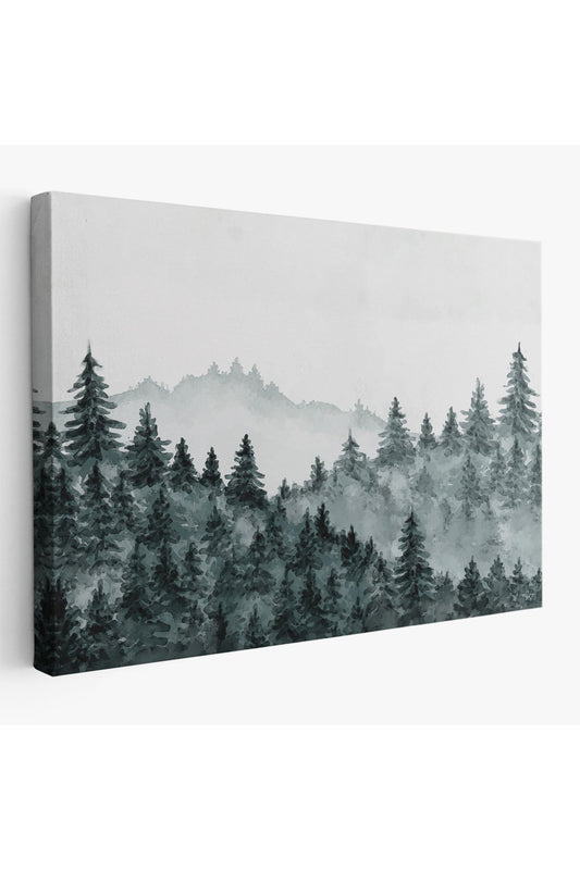 Suluboya Görünümlü Orman Manzarası Dekoratif Kanvas Duvar Tablosu-3644