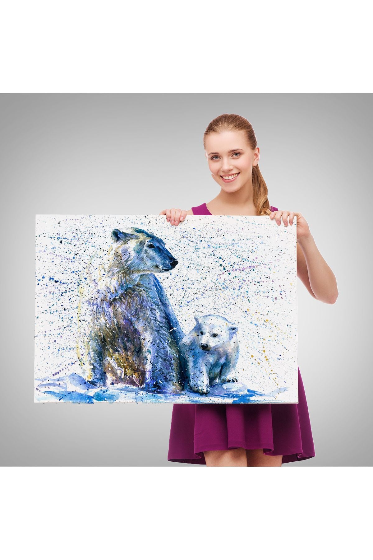 Kutup Ayısı ve Yavrusu Dekoratif Kanvas Tablo 1139