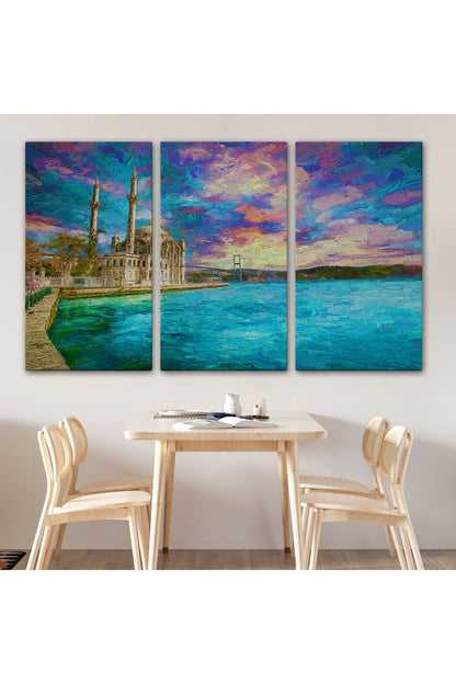 Fırça Darbeleri ile Soyut Yağlıboya Görünüm Dekoratif Kanvas Duvar Tablosu-3760