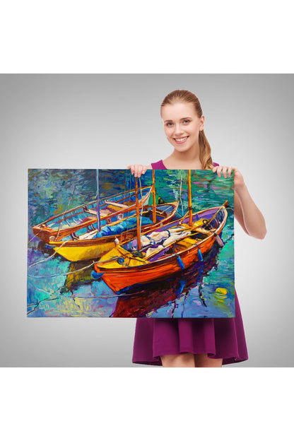 Okyanus Üzerinde Gün Batımı Tekne ve Deniz Kanvas Duvar Tablosu-1194