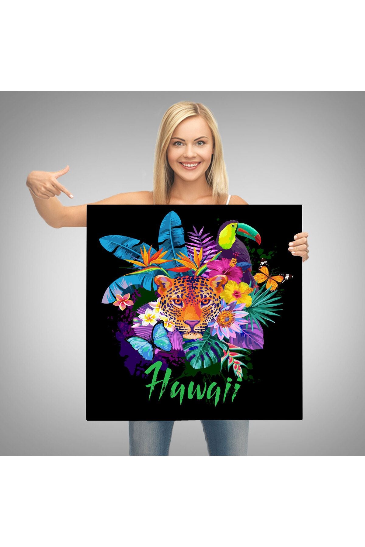 Hawai Temalı Leopar Dekoratif Kanvas Tablo-5814